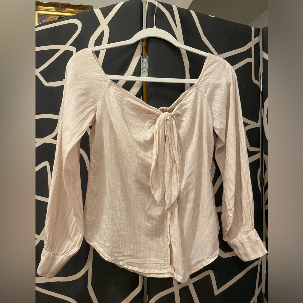 Free people light pink and cream striped blouse with bow tie front